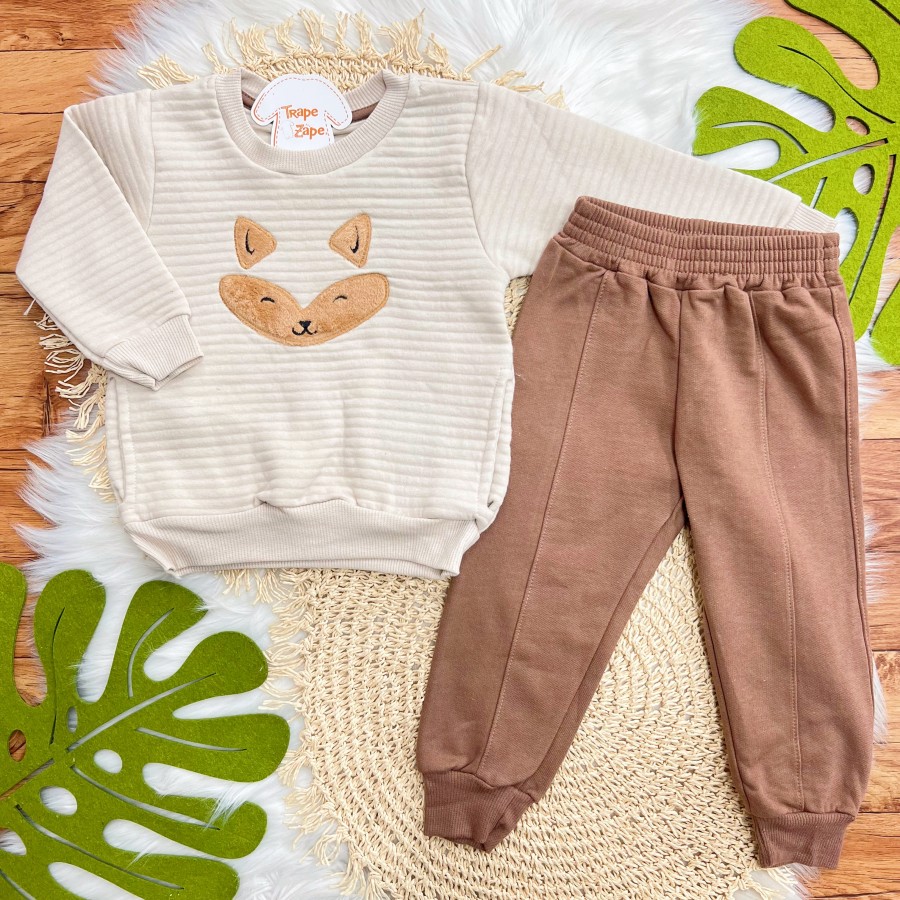 Conj. Casaco Matelasse Raposa e Calça de Moletom - Areia e Areia